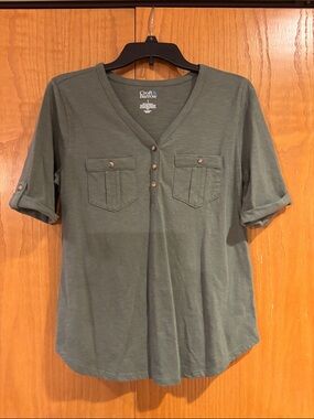 Croft & Barrow, dk olive green elbow sleeve blouse, small